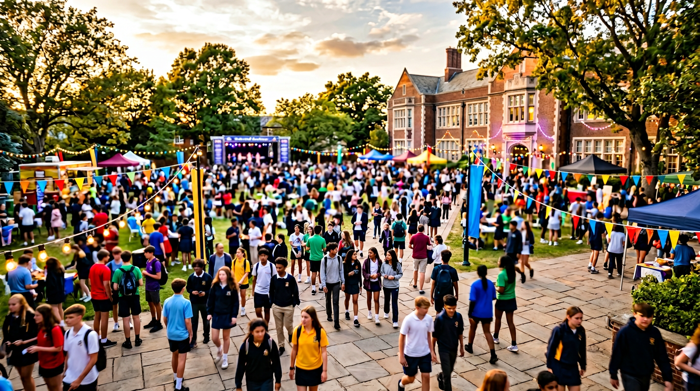 Evento escolar al aire libre con estudiantes
